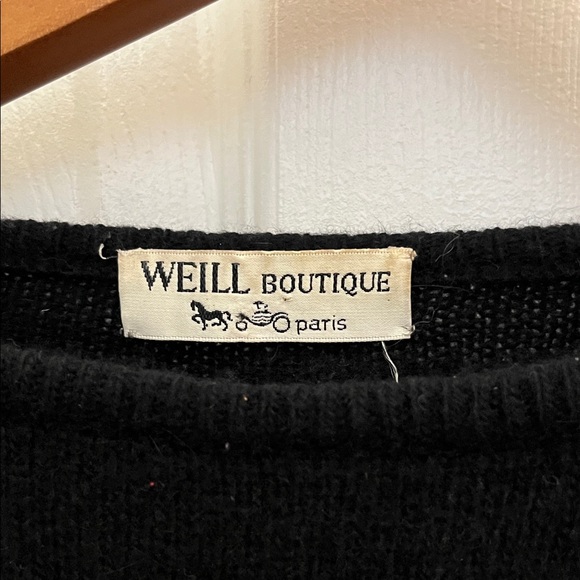 Vintage Weill Boutique Paris Black Cashmere Sweater with Rhinestone  Accent - Picture 2 of 6